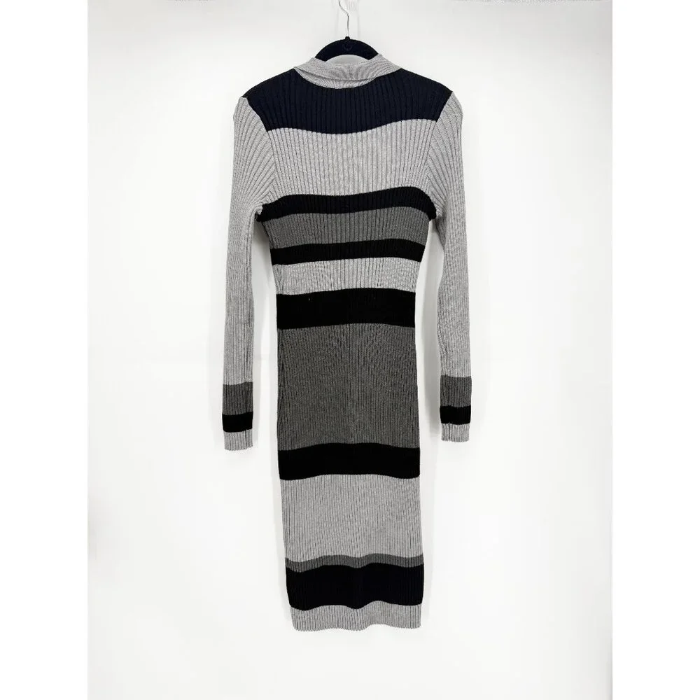 TAYLOR MIDI LENGTH STRIPED RIBBED KNIT BUTTON DOWN DRESS L - Picture 3 of 10